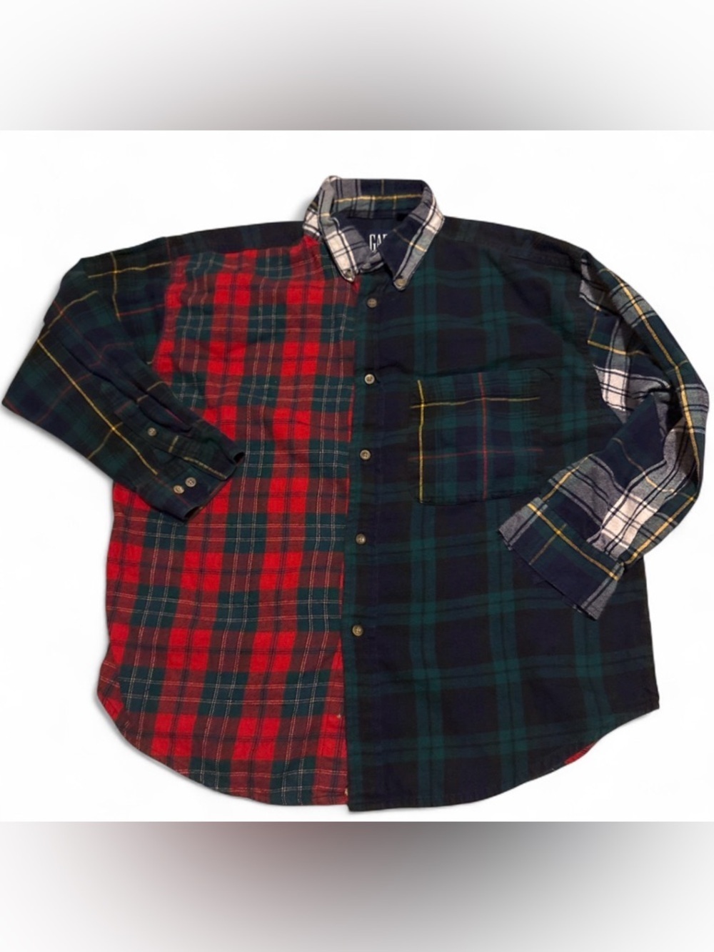 Vintage GAP Kids Flannel Patchwork Plaid Shirt 90s Colorblock Size L 10-12